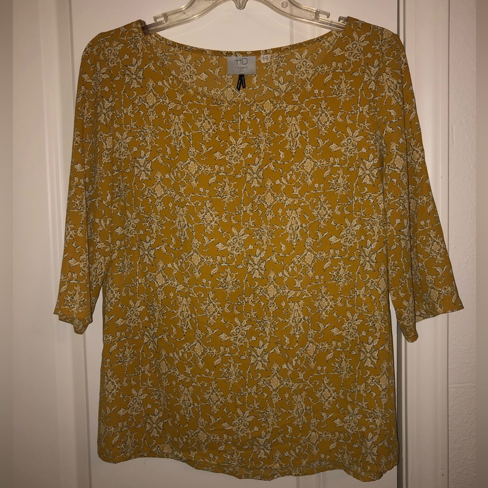 Yellow floral business casual blouse